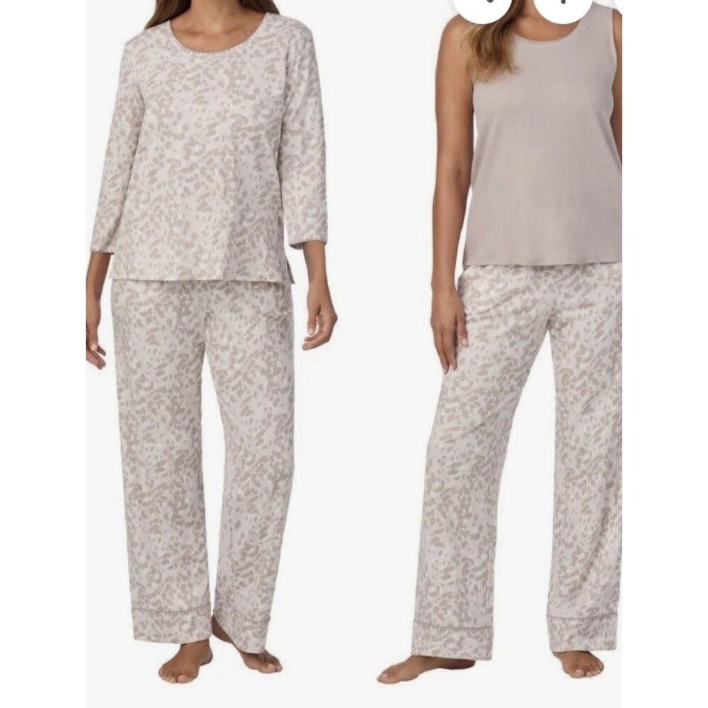New Carole Hochman Cream 3-Piece Camo Pajama PJ Set Size Large NWT